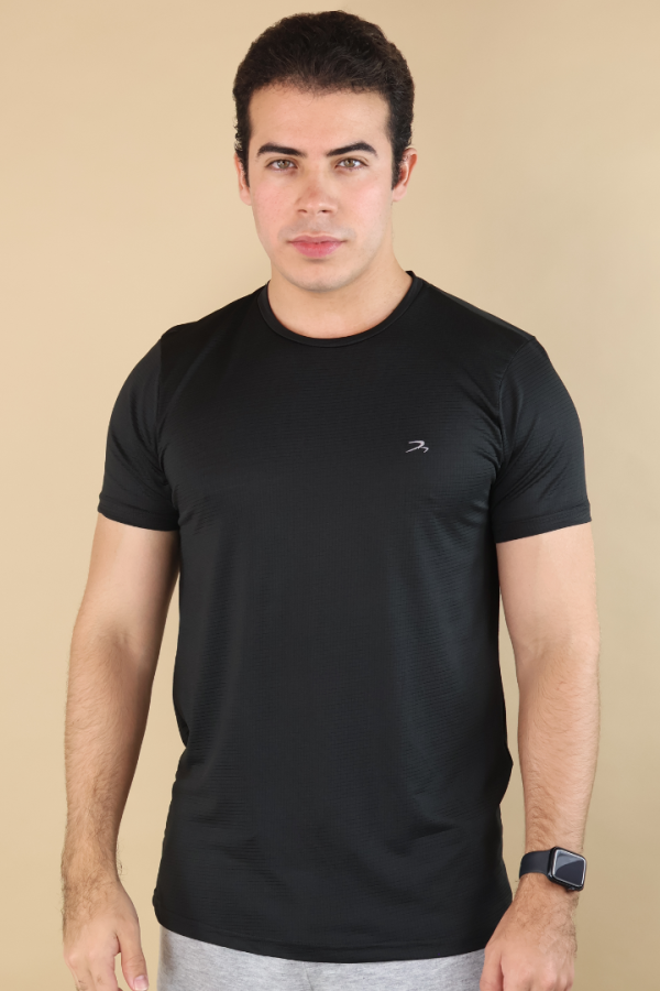 Playera Hombre Fitness Negro Manga Corta Secado Rápido